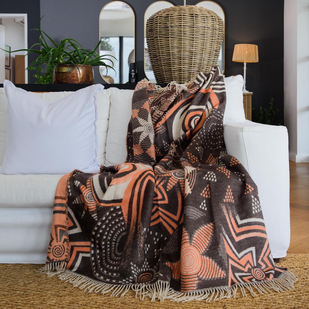 Rwanda Throw Blanket – My Africa Collection | Cocoa/Firecracker – Bold Geometric African Design Blankets / Aranda