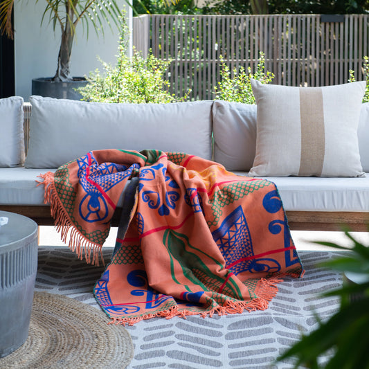 Bella Vita Basotho Throw Blanket – My Africa Collection | Firecracker-Old Royal – Triple Jacquard Weave Blankets / Aranda