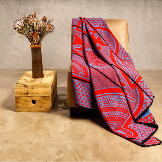 Basotho Blanket – Kharetsa Aloe Scarlet / Cobalt / Black | Africa Blanket SA Made Blankets / Aranda