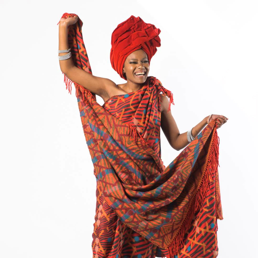 Bella Vita Himba Throw Blanket – My Africa Collection | Red/Old Gold 100% Ultra-Soft Acrylic Blankets / Aranda