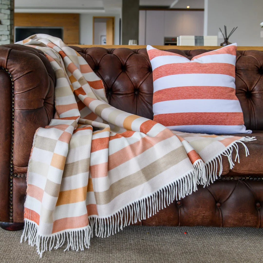 Bella Vita Sequence Cinnabar Dark Beige throw with triple-jacquard pattern