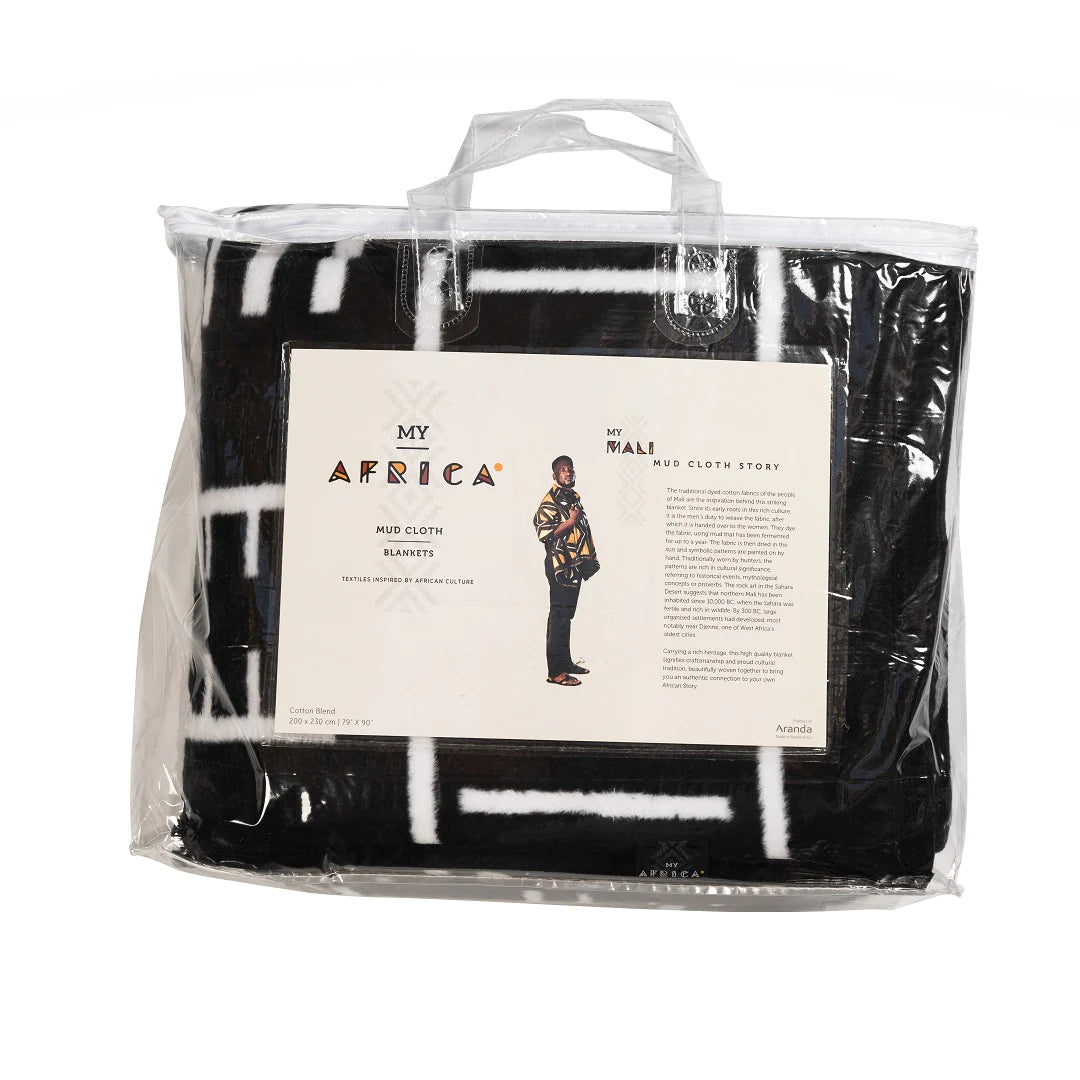 Cotton Suede Mud Cloth Throw – My Africa Collection | Black/White – Boho-Inspired African Design Blankets / Aranda