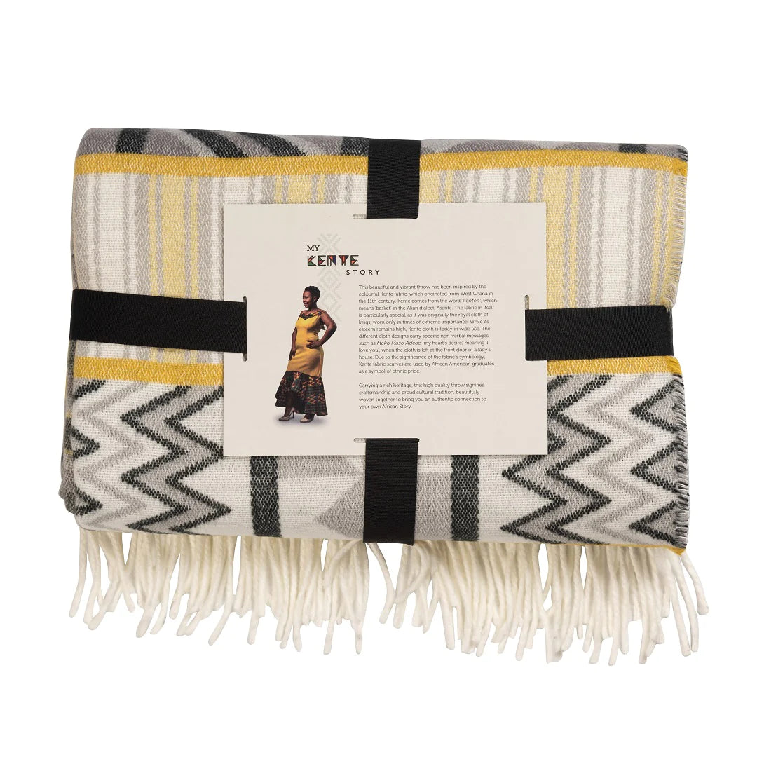 Bella Vita Kente Throw Blanket – My Africa Collection | Wild Dove/Nugget Gold – Triple Jacquard Weave Blankets / Aranda