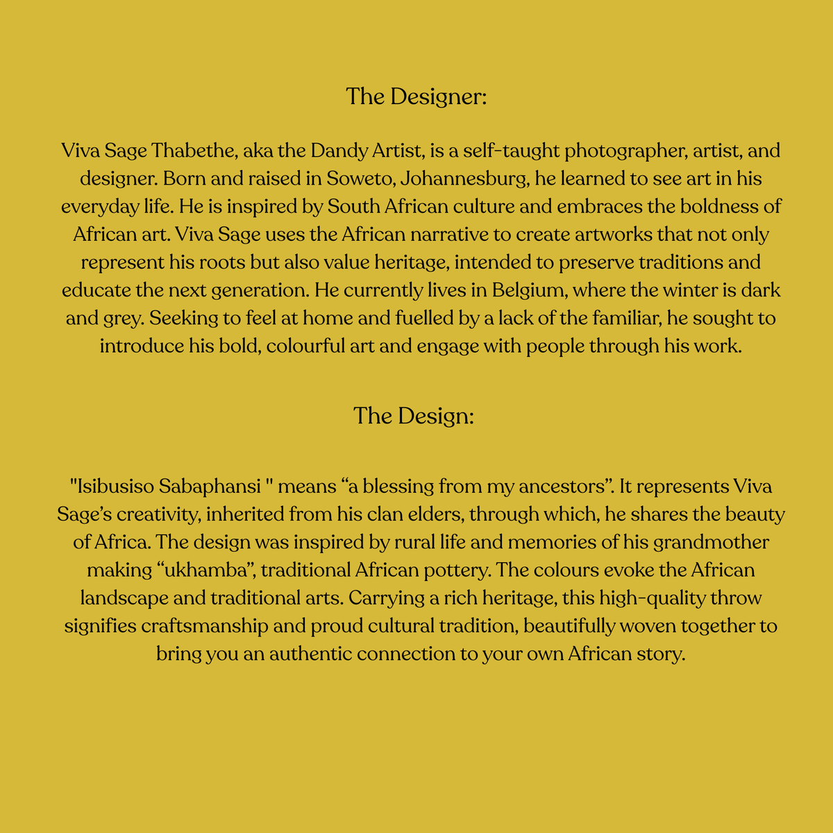 Isibusiso Sabaphansi Bella Vita Throw — Yellow / Old Royal Blankets / My Africa
