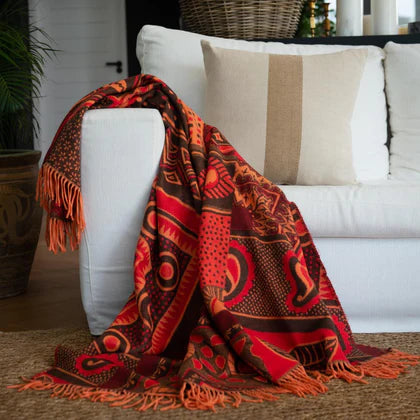 Kanga Throw Blanket – My Africa Collection | Cocoa/Red – Earth Meets Passion in African Print Blankets / Aranda