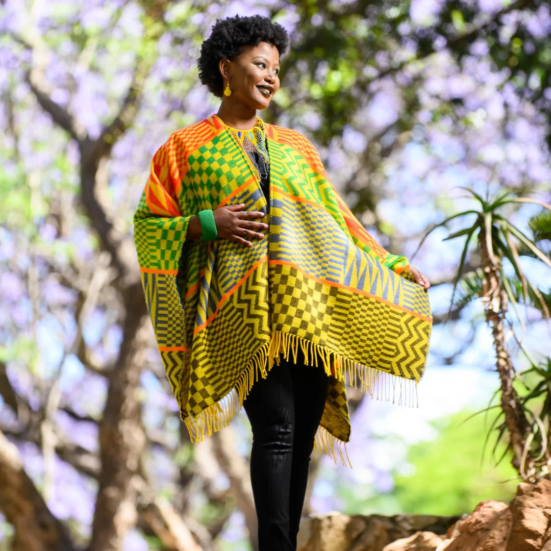 High Bulk Jacquard Wrap – Kente | Gold/Emerald