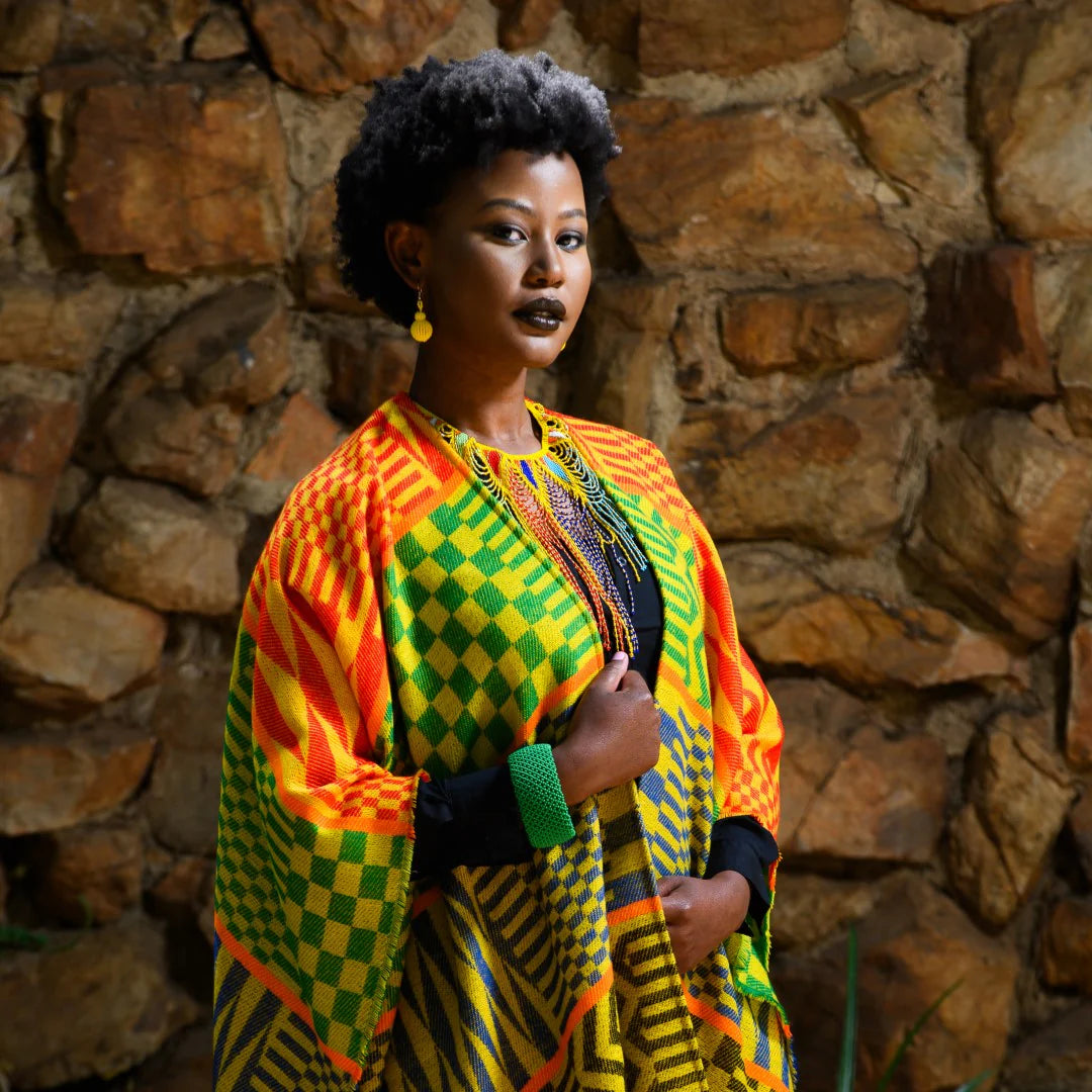 High Bulk Jacquard Wrap – Kente | Gold/Emerald