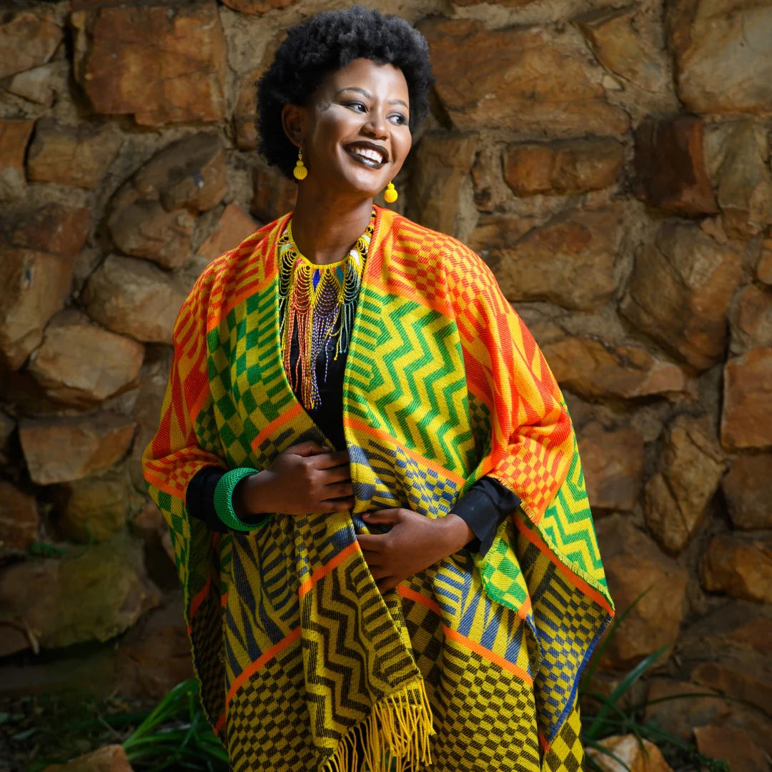 High Bulk Jacquard Wrap – Kente | Gold/Emerald