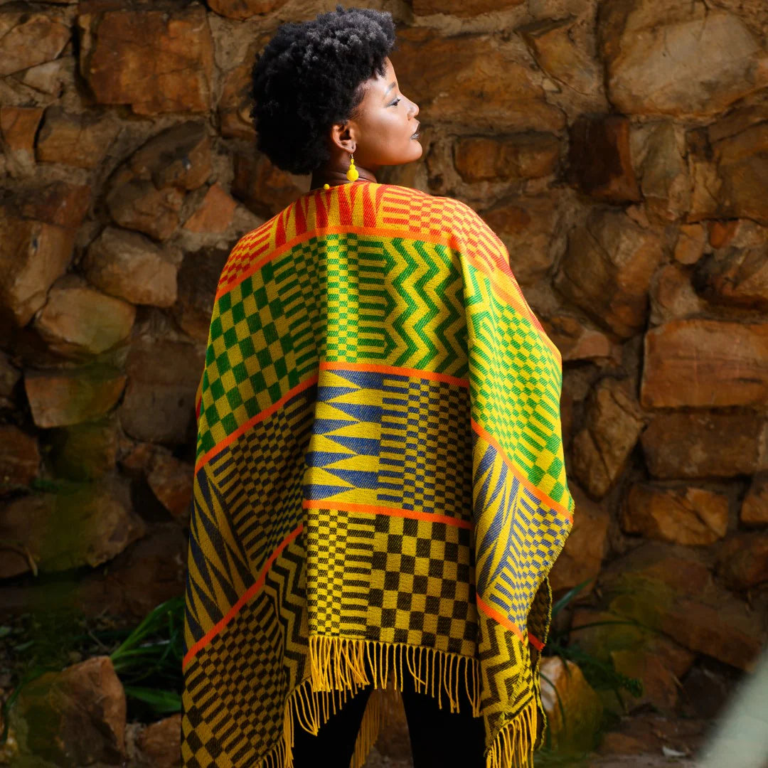 High Bulk Jacquard Wrap – Kente | Gold/Emerald