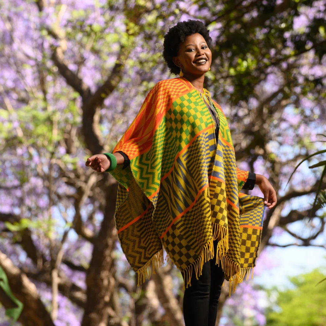 High Bulk Jacquard Wrap – Kente | Gold/Emerald
