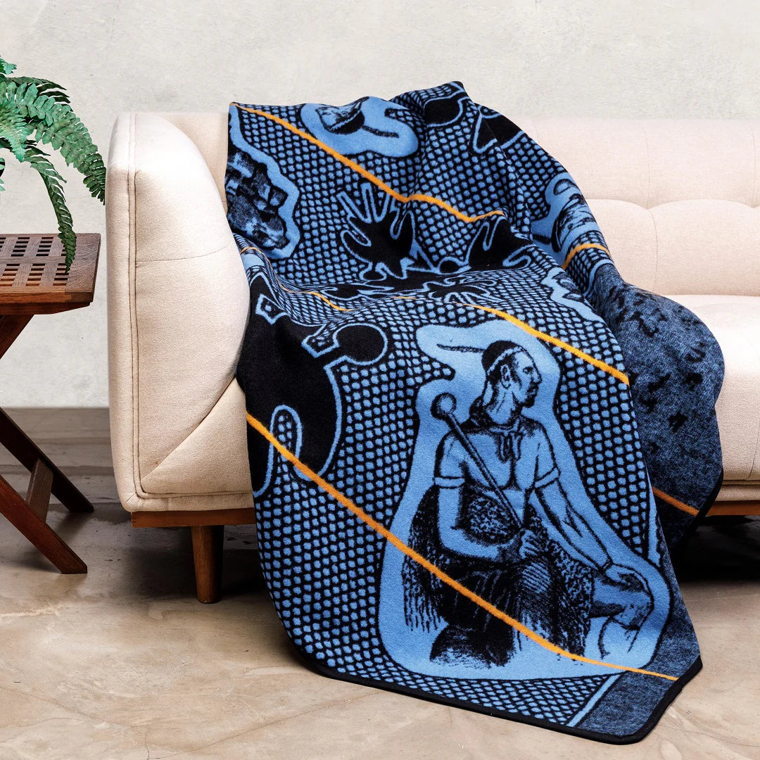 Moshoeshoe Black Cobalt Yolk Basotho Blanket – Africa Blanket