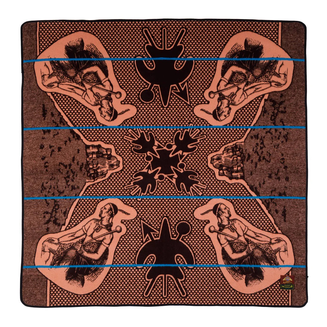 Moshoeshoe | Brown / Salmon / Peacock | Basotho Blanket Blankets / Aranda