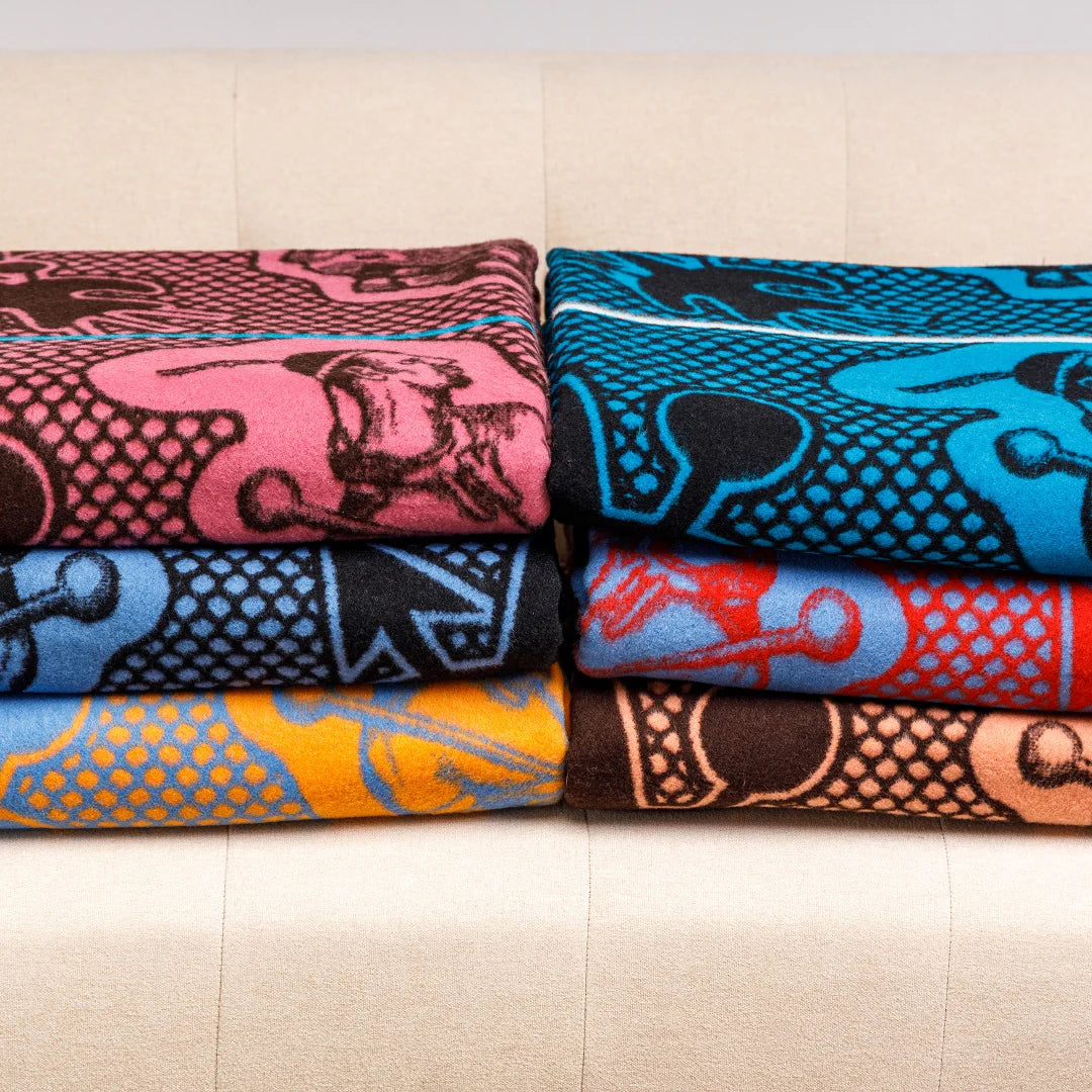 Moshoeshoe | Scarlet / Cobalt / Brown | Basotho Blanket Blankets / Aranda