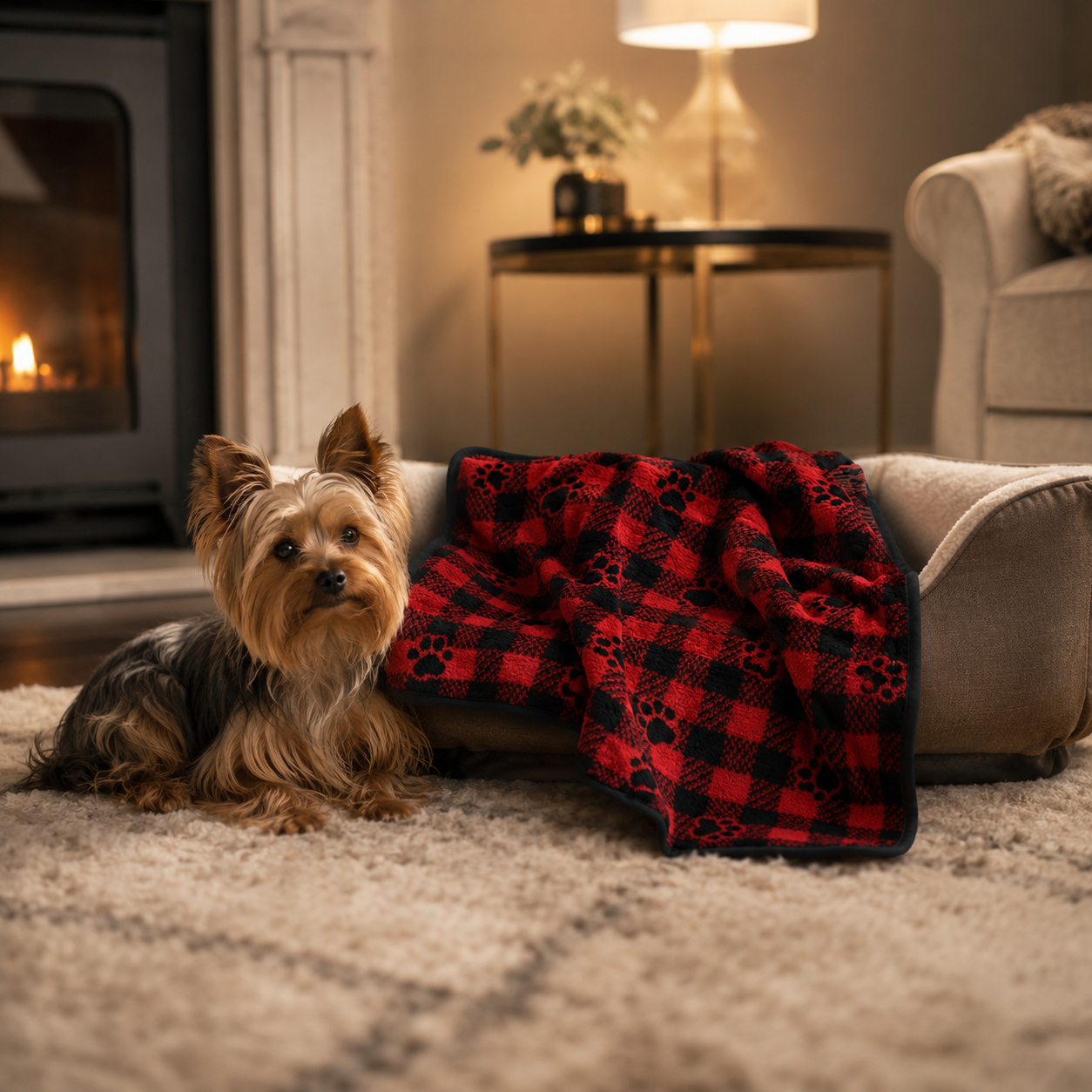 Pet Blanket - Gingham Prints - Black / Cherry Blankets / Aranda
