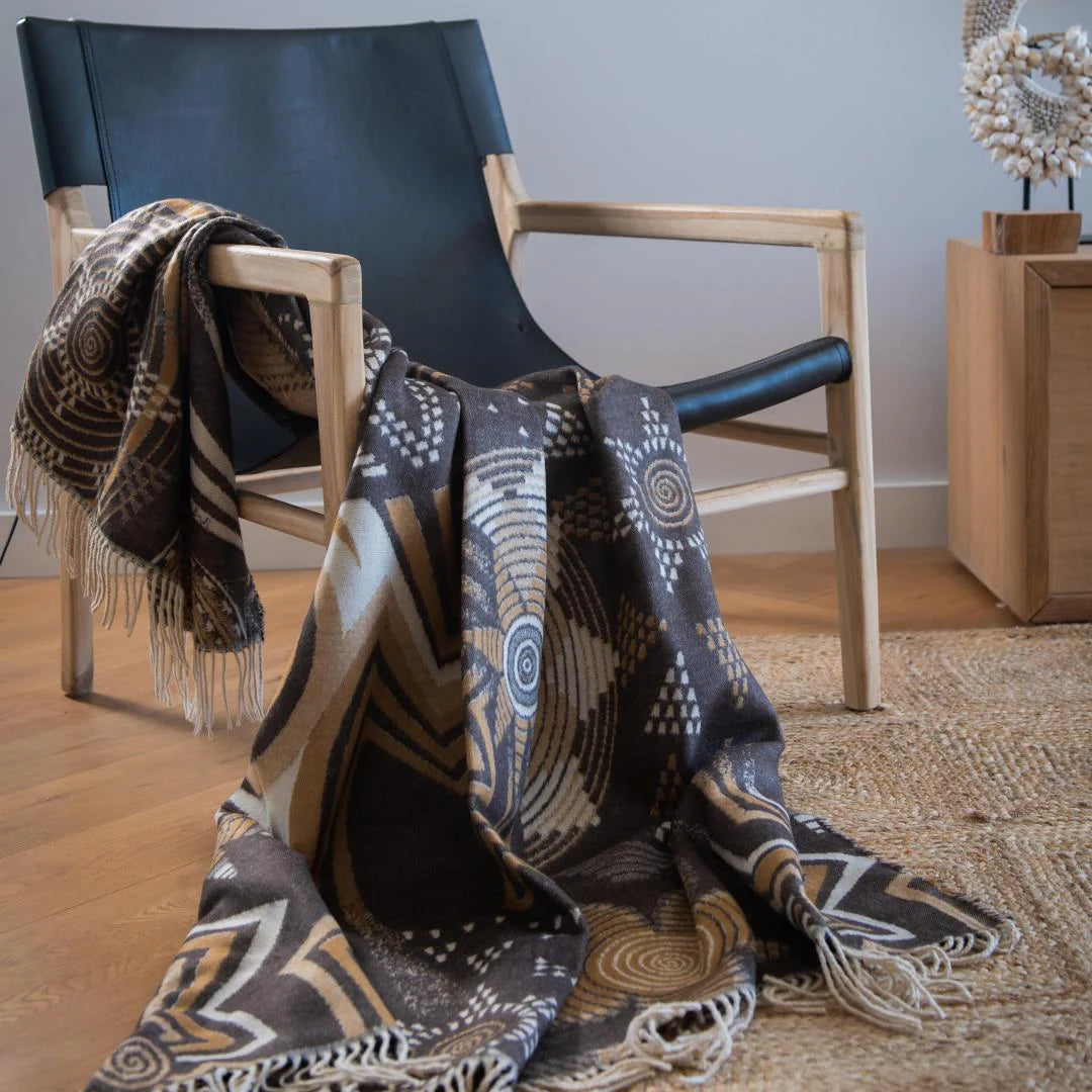 Rwanda Throw Blanket – My Africa Collection | Cocoa/Leather – Tribal Geometric Home Accent Blankets / Aranda