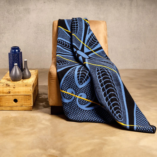 Sefate - Poone | Black / Yolk / Natural - Basotho Blanket Blankets / Aranda