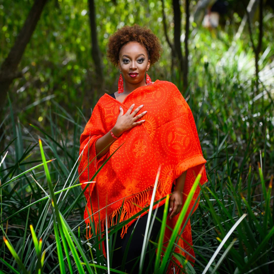 High Bulk Jacquard Wrap – Shweshwe | Chilli Red/Orange
