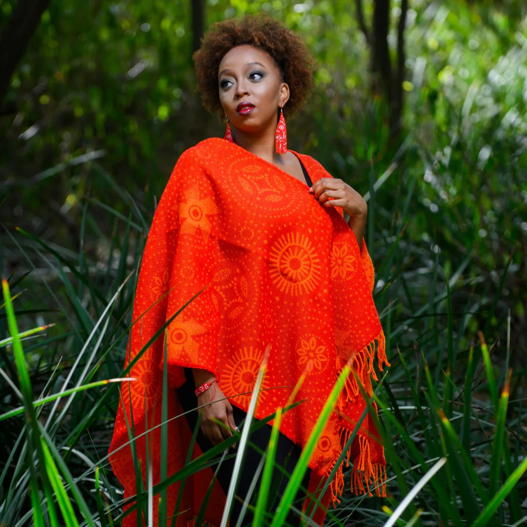 High Bulk Jacquard Wrap – Shweshwe | Chilli Red/Orange