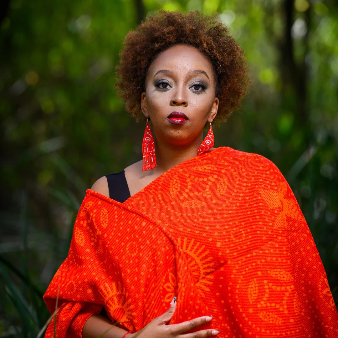 High Bulk Jacquard Wrap – Shweshwe | Chilli Red/Orange