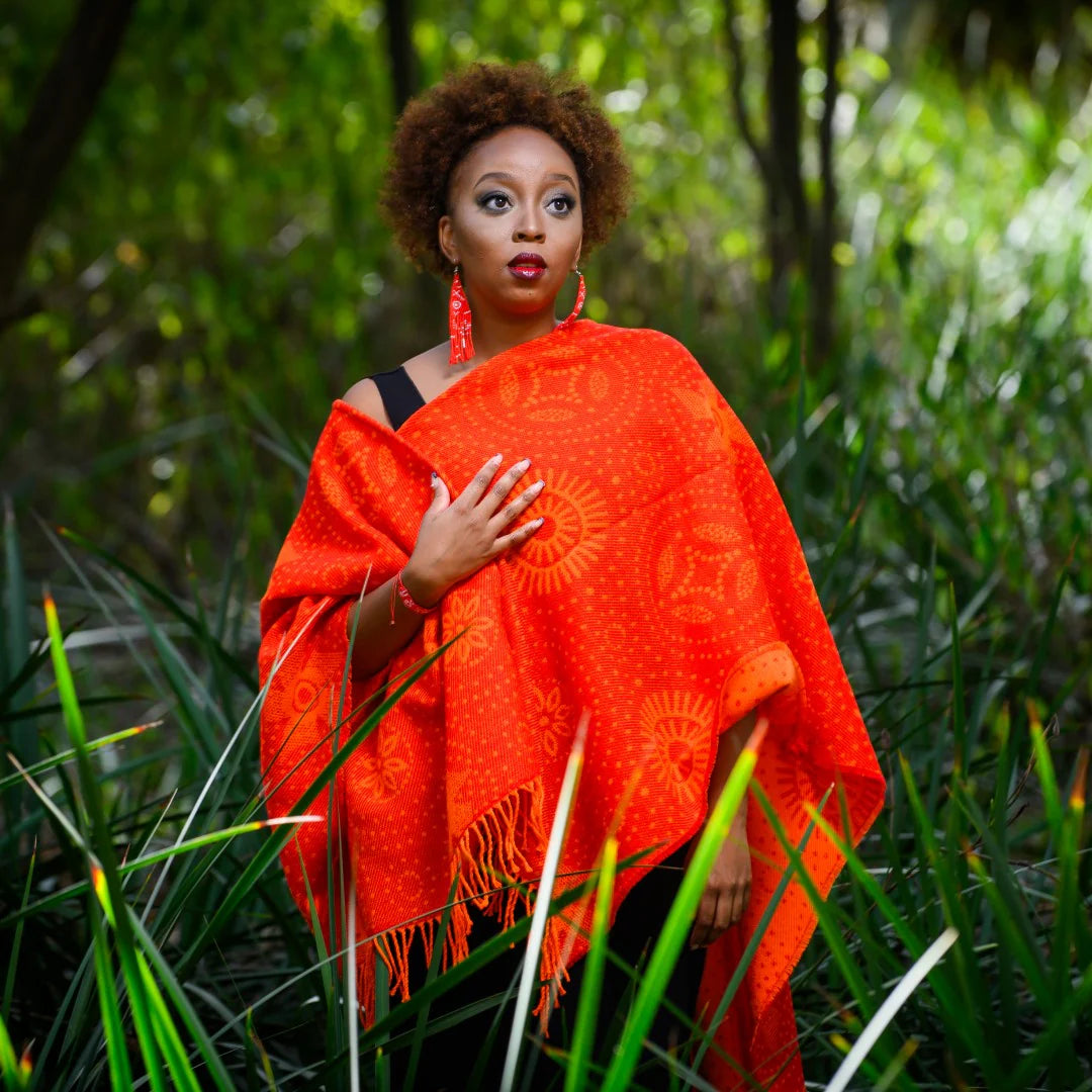 High Bulk Jacquard Wrap – Shweshwe | Chilli Red/Orange