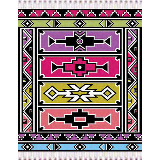 Bella Vita Ndebele Art Throw Blanket – My Africa Collection | Cerise/Radiant Orchid – Triple Jacquard Weave Blankets / Aranda