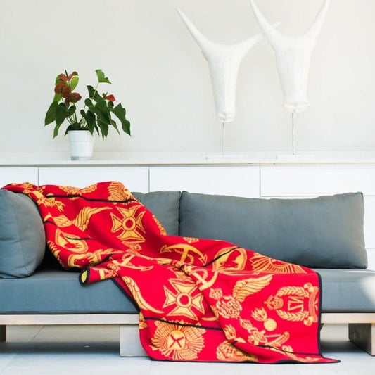 Victoria England - Badges of the Brave | Scarlet / Gold / Black | Basotho Blanket Blankets / Aranda