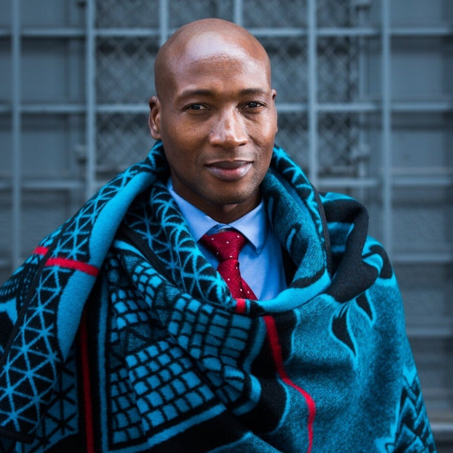 Kharetsa - Aloe | Black / Peacock / Scarlet | Basotho Blanket Blankets / Aranda