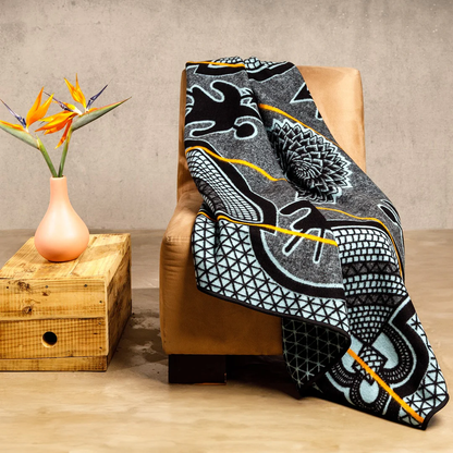 Basotho Blanket – Kharetsa Aloe Black / Lt Aqua / Yolk | Africa Blanket SA Made