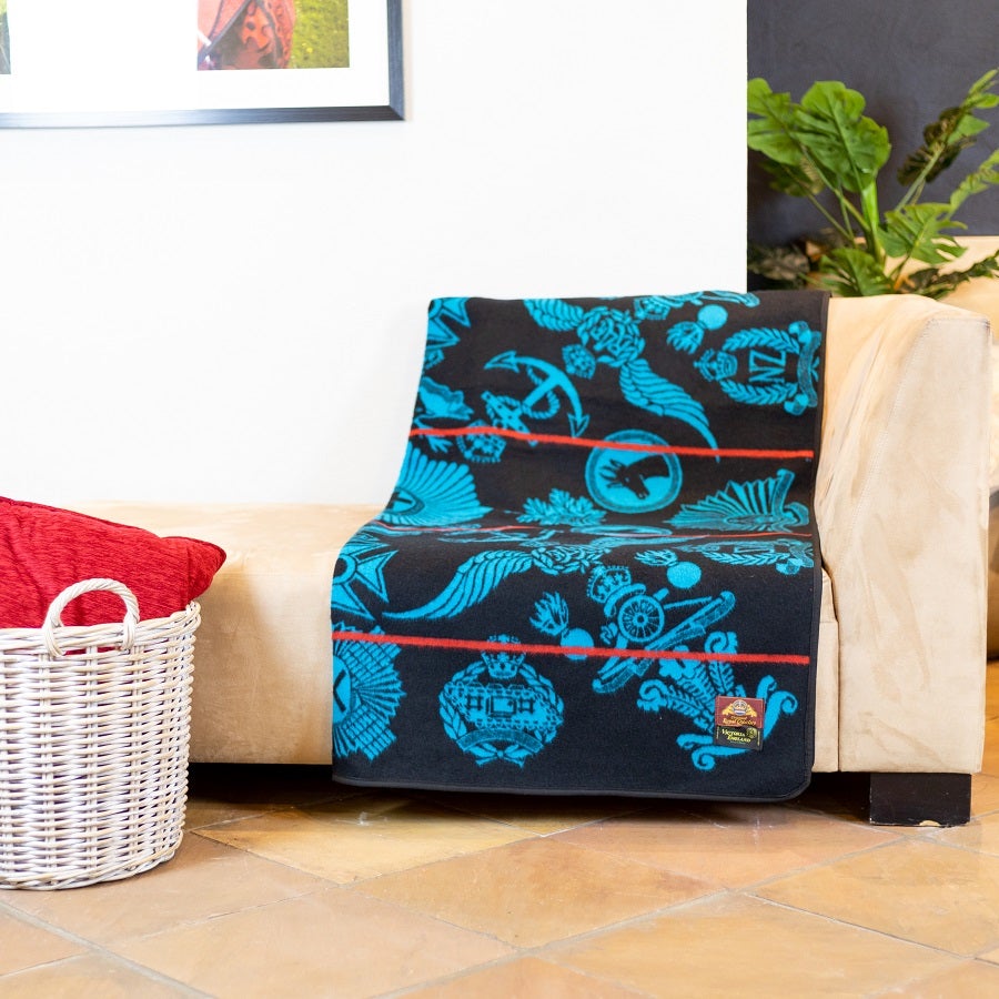 Victoria England - Badges of the Brave | Black/Peacock/Scarlet | Basotho Blanket Blankets / Basotho Heritage Blankets