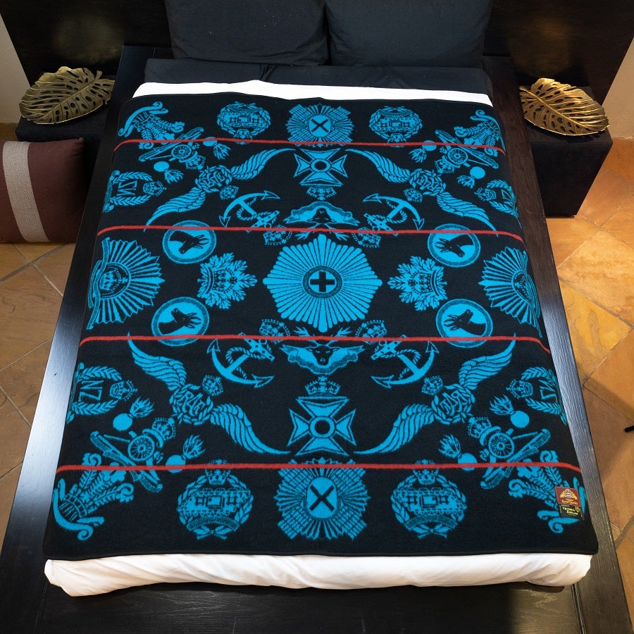 Victoria England - Badges of the Brave | Black/Peacock/Scarlet | Basotho Blanket Blankets / Basotho Heritage Blankets