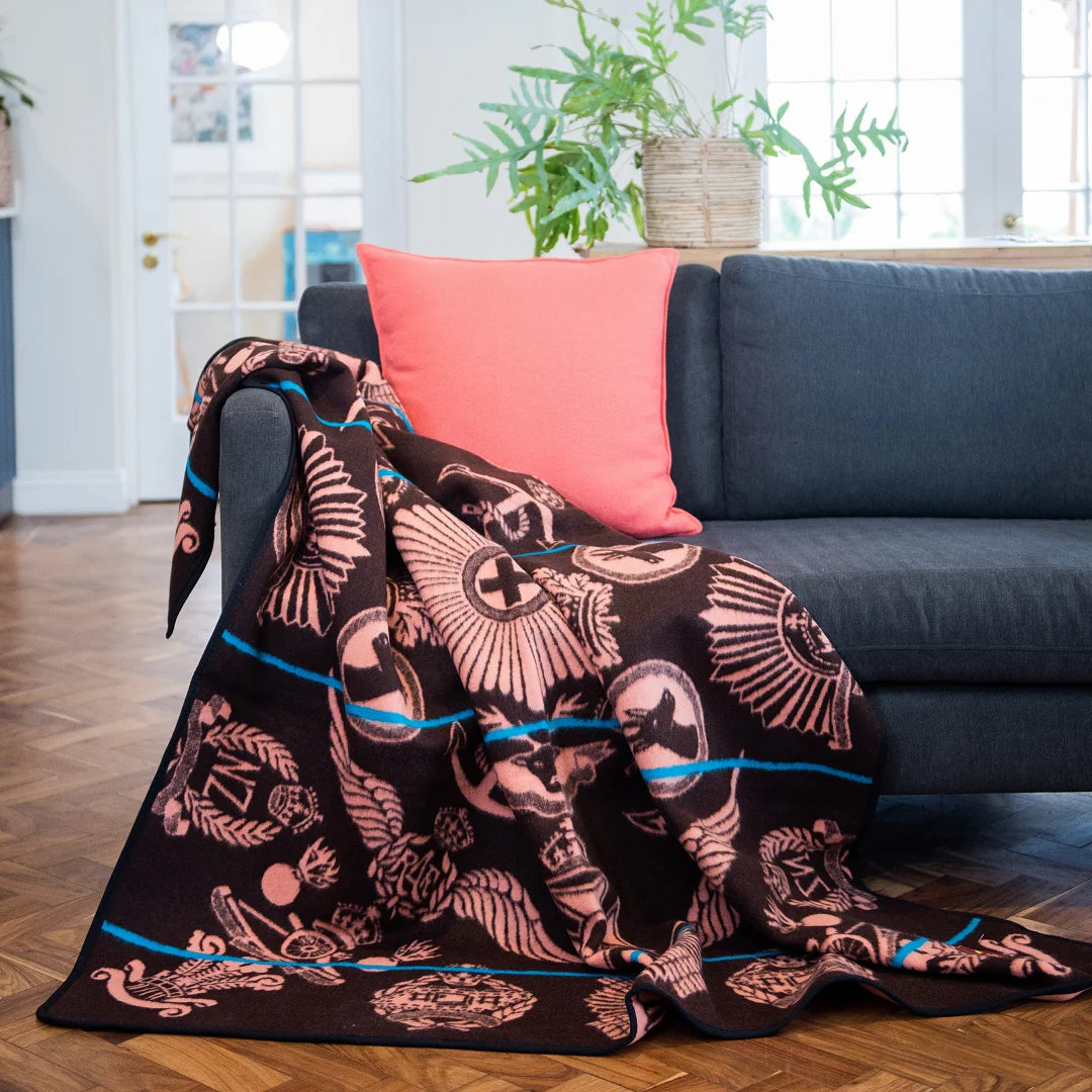 Victoria England - Badges of the Brave | Brown/Salmon/Peacock | Basotho Blanket Blankets / Basotho Heritage Blankets