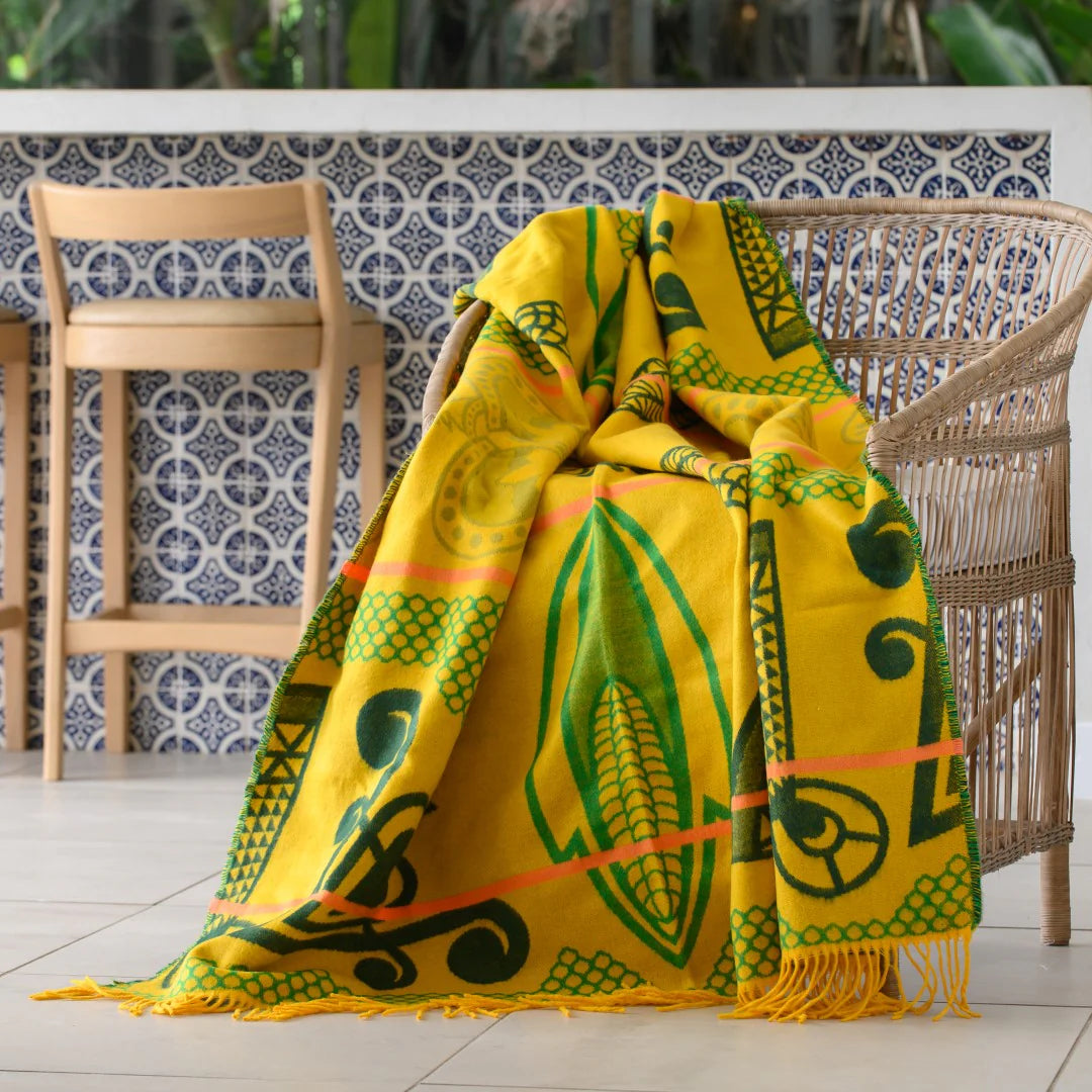 Basotho Bella Vita Throw — Yellow / Bottle Blankets / My Africa