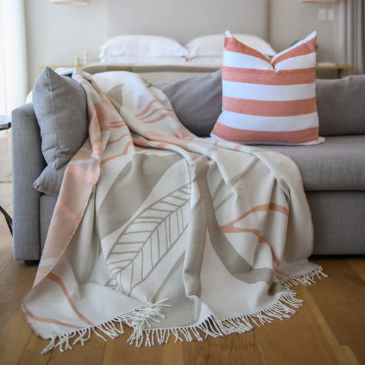 Bella Vita Atrium Cobblestone-Canyon throw triple-jacquard weave in stone-tone pattern