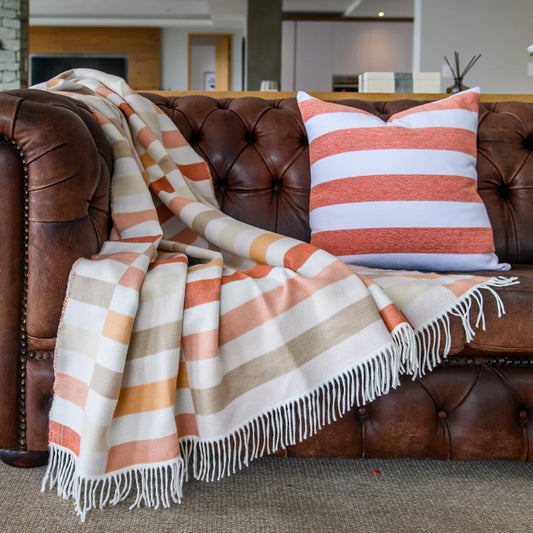 Bella Vita Sequence Cinnabar Dark Beige throw with triple-jacquard pattern