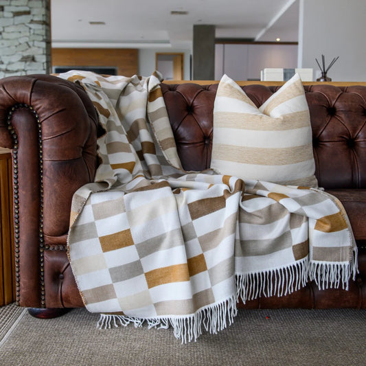 Bella Vita Sequence Coffee Cobblestone throw in intricate jacquard design