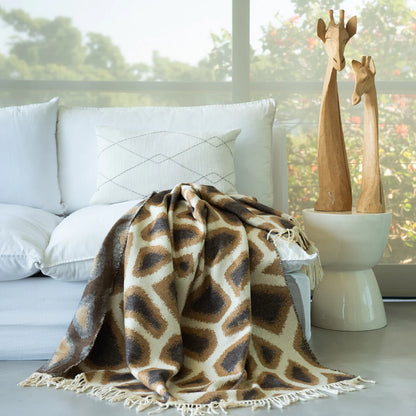 Bella Vita Giraffe Skin Throw Blanket – My Africa Collection | Ivory/Leather – Triple Jacquard Weave
