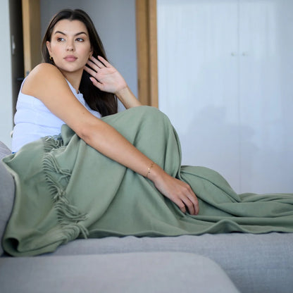 “Melody Plain Throw in Olive – ultra-soft acrylic blanket”