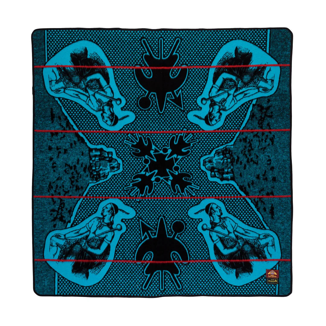 Moshoeshoe | Black / Peacock / Scarlet | Basotho Blanket Blankets / Aranda