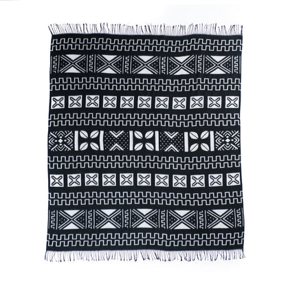 Amanda Mud Cloth Throw Blanket – Black & Natural African Design – Plush 100% Acrylic