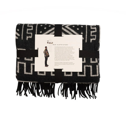 Amanda Mud Cloth Throw Blanket – Black & Natural African Design – Plush 100% Acrylic