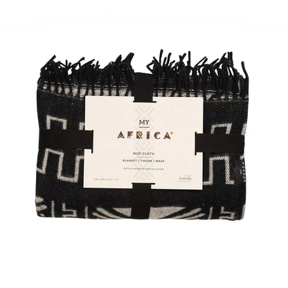 Amanda Mud Cloth Throw Blanket – Black & Natural African Design – Plush 100% Acrylic