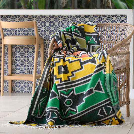 Ndebele Art Bella Vita Throw — Bottle / Yellow Blankets / My Africa