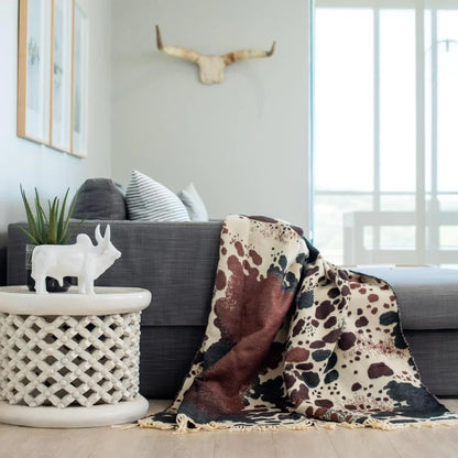Bella Vita Nguni Skin Throw Blanket – My Africa Collection | Ivory/Black – Triple Jacquard Weave