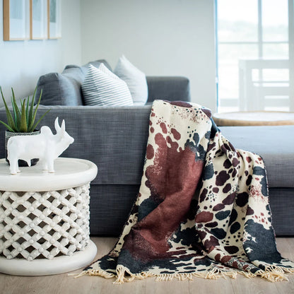 Bella Vita Nguni Skin Throw Blanket – My Africa Collection | Ivory/Black – Triple Jacquard Weave