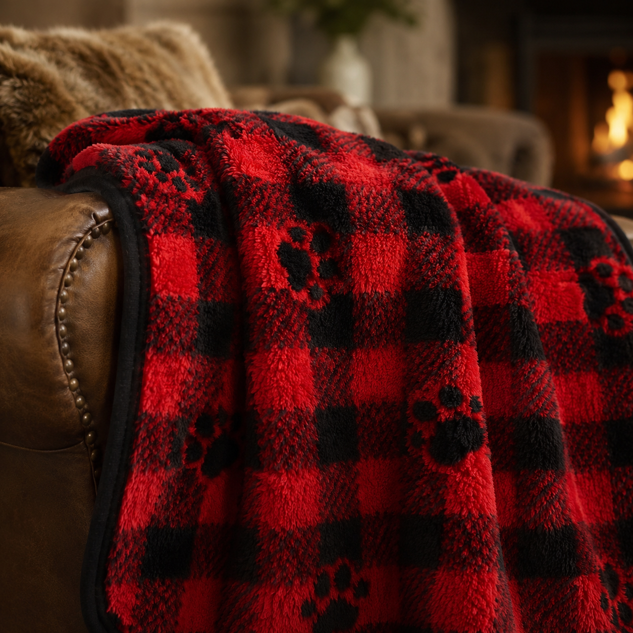 Pet Blanket - Gingham Prints - Black / Cherry Blankets / Aranda