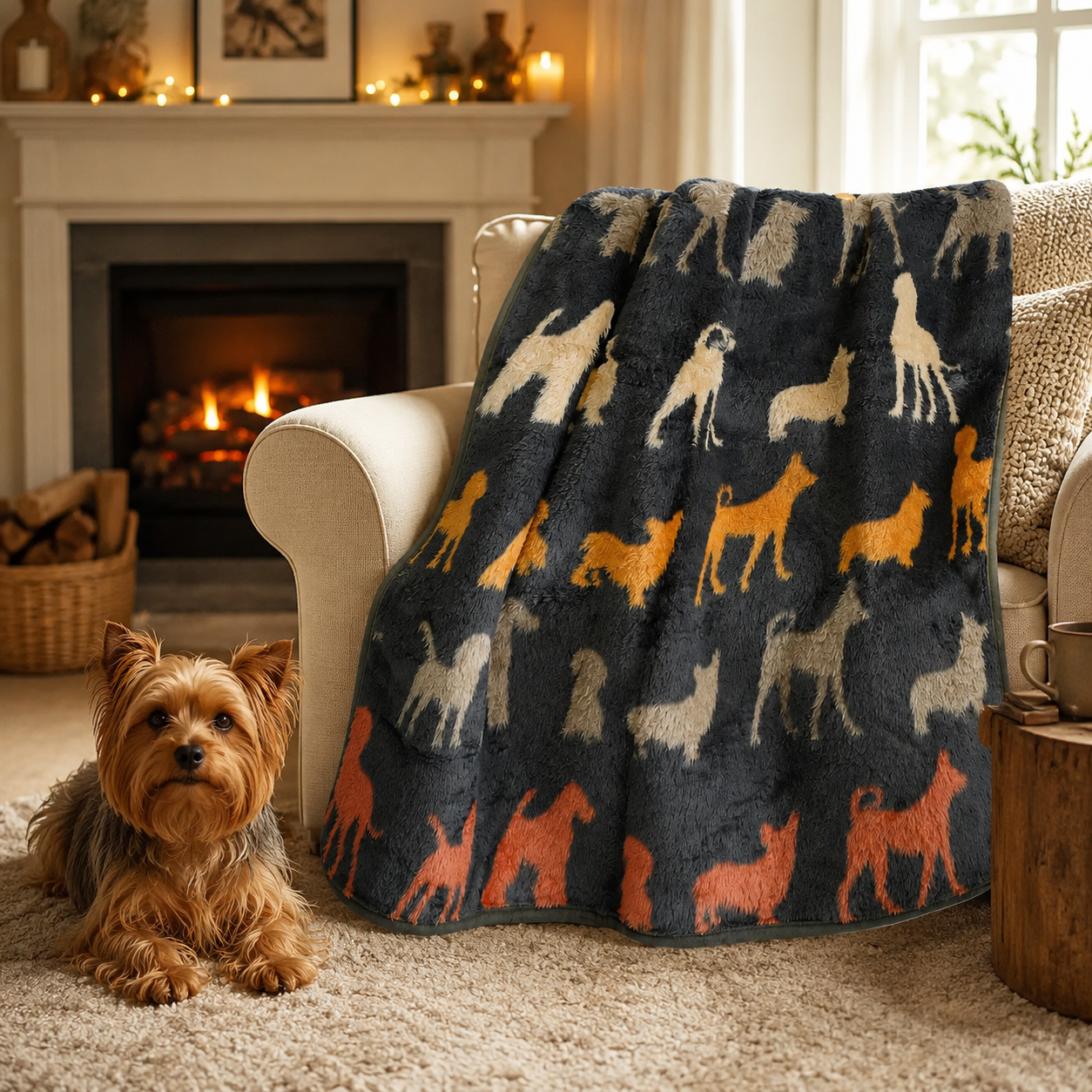 Pet Blanket - Rainbow Dogs - Steel / Blush Blankets / Aranda