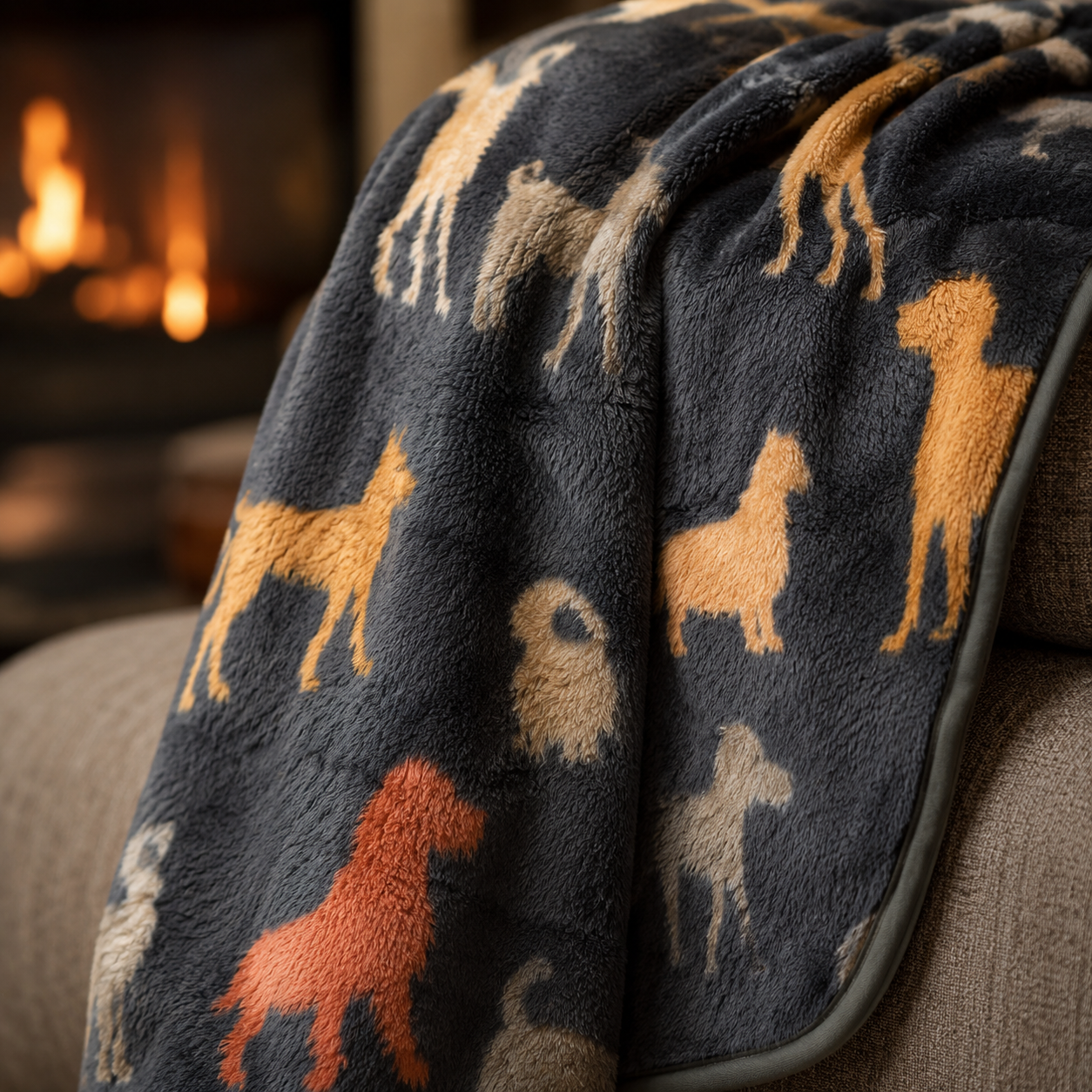 Pet Blanket - Rainbow Dogs - Steel / Blush Blankets / Aranda