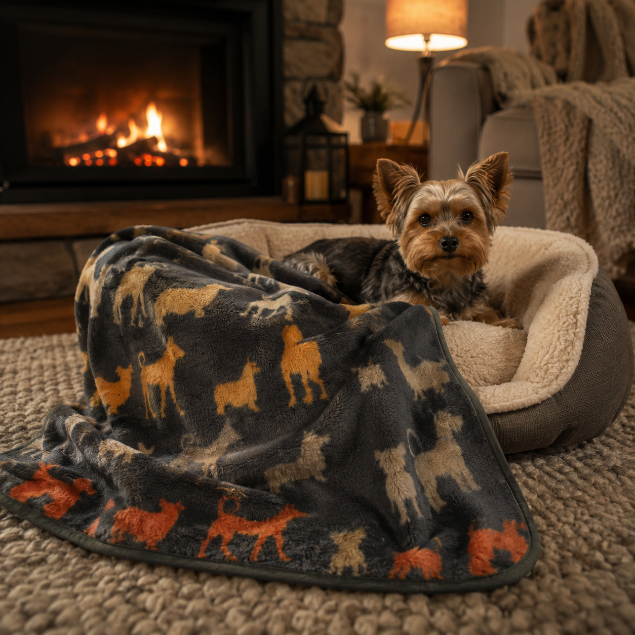 Pet Blanket - Rainbow Dogs - Steel / Blush Blankets / Aranda