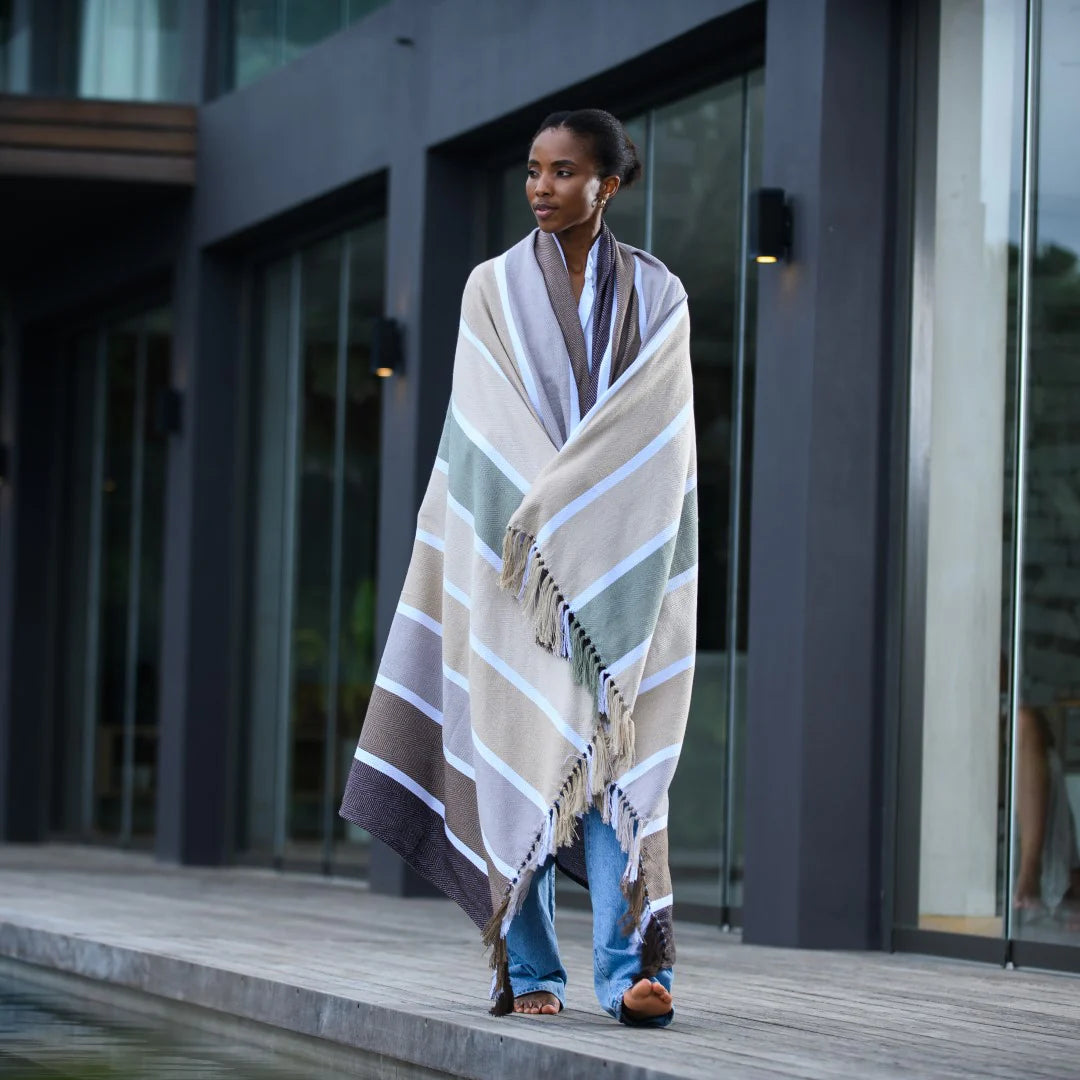 Protea Pinstripe – Sunset | Cocoa / Coffee Blankets / Haven & Earth