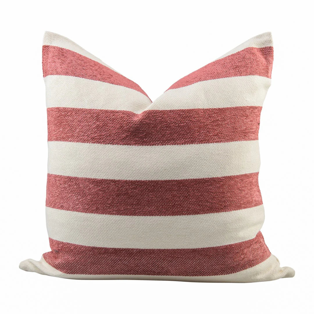 Protea Chenille Scatter Cushion in Garnet and Natural, 55x55 cm, textured chenille, on a white background